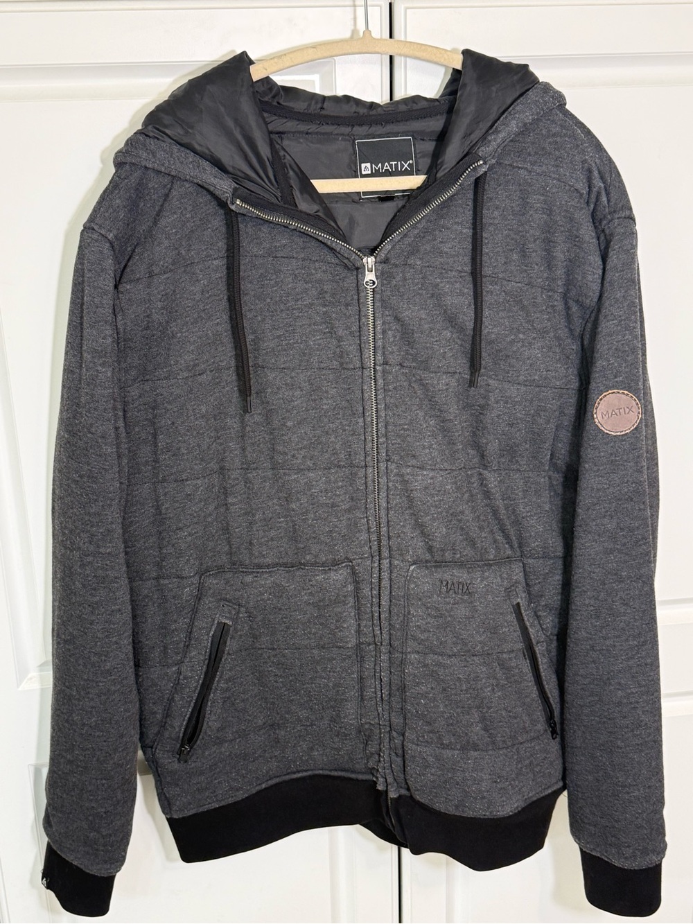 Matix Charcoal Gray Quilted Hooded Zip Jacket